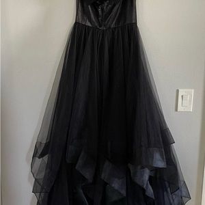 Off-the-Shoulder Gown with Cascading Ruffle Detail Black